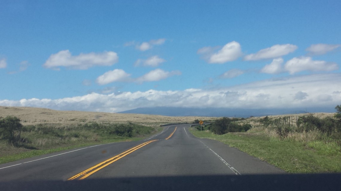 Highway through lava field on the Big Island of Hawaii.